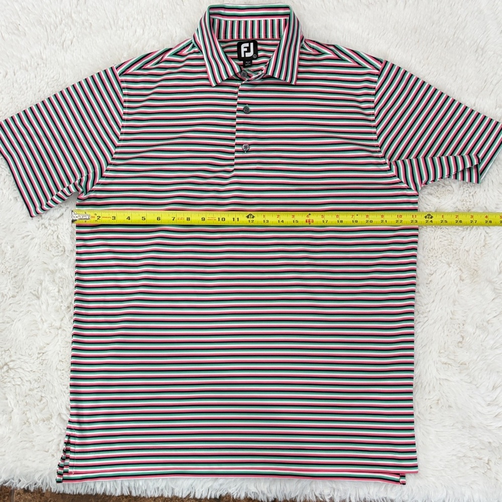 Foot Joy ,Men's Golf Striped Polo Shirt - Black,Pink,Green, Size L - Picture 11 of 15